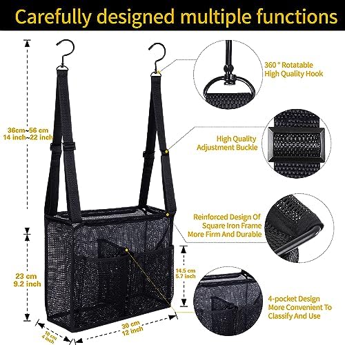 4 Storage Pockets Adjustable Hanging Mesh Bathroom Bag, Shower Caddy College - Image 3