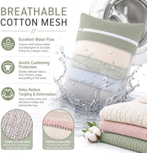 Green 5-piece set in bags, durable cotton mesh laundry bags, sturdy zipper - Image 3