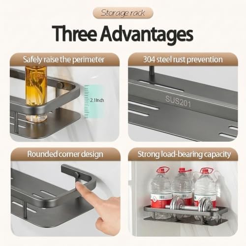 Corner Shower Caddy, 201 Stainless Steel Bathroom Shelf Organizer, Wall Mounted - Image 3