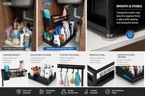 2-Tier Under Sink Organizer, Pull-Out Sliding Drawer, Heavy Duty Metal Storage - Image 4