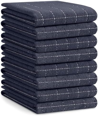 Homaxy 100% Cotton Terry Kitchen Towels, Large 8 Pack, Dark Grey by Homaxy