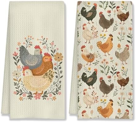 Farmhouse Chicken Rooster Kitchen Towels, Chicken Dish Towels, Rooster Decor by HUGANE