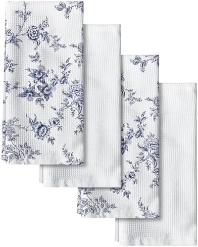 Miss Adola 4pcs Cotton Waffle Kitchen Towels, Toile Print by MissAdola