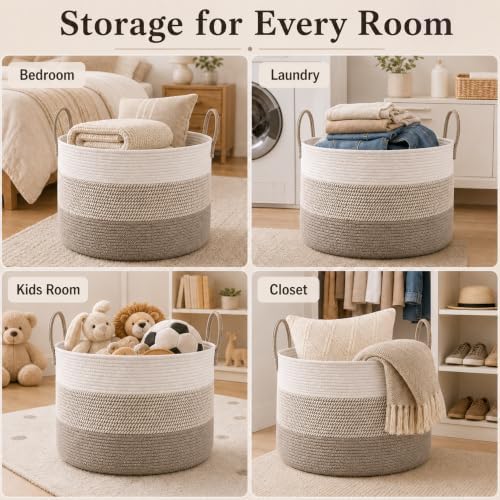 JMvicyroam 65L Extra Large Machine Washable Cotton Rope Blanket Basket - Image 5