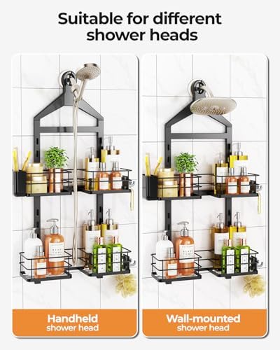 ODesign 2 Tier Shower Caddy for Handheld Shower Heads Anti-Swing Black - Image 5