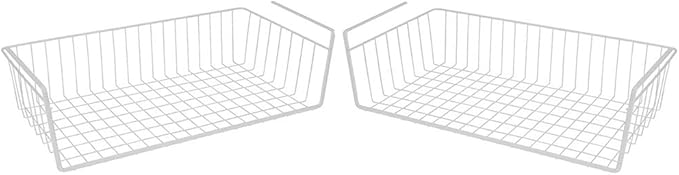 Modern Home Under Shelf Wire Storage Baskets – Hanging Organizer Rack for Cabinet, Pantry, or Closet – White Metal Basket for Kitchen, Towels, or Office – No Tools Required (Set of 2 19")