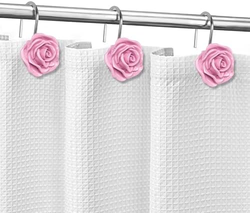 Sunlit Rose Shower Curtain Hooks, Home Decorative Flower Shower Curtain Rings - Image 4