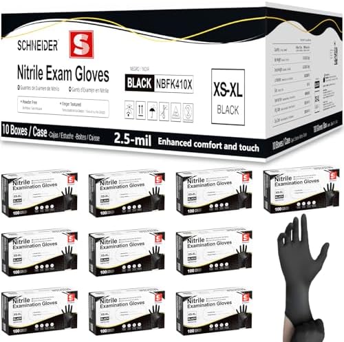 Schneider Black Nitrile Gloves, Gloves Disposable Latex Free, Powder Free by Schneider