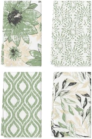 Artoid Mode Green Floral Leaves Boho Kitchen Towels Dish Towels, 18x26 Inch by ArtoidMode