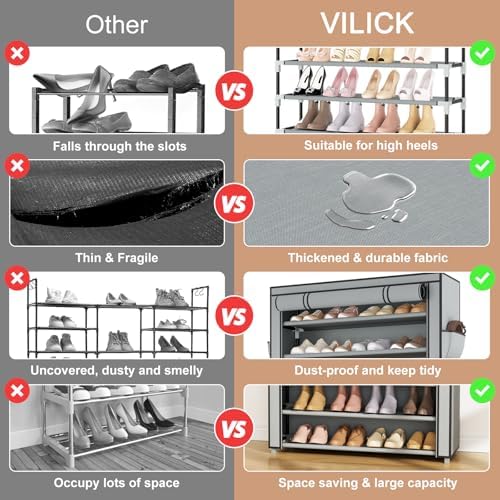 VILICK Shoe Rack with Cover Narrow Shoe Organizer with Pockets 10 Tier Tall - Image 5