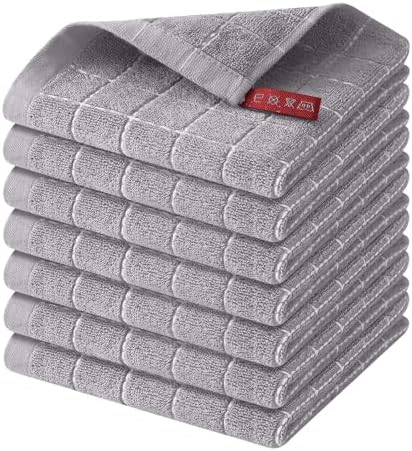 Homaxy 100% Cotton Terry Kitchen Dish Cloths, 7 Pack, Light Grey by Homaxy