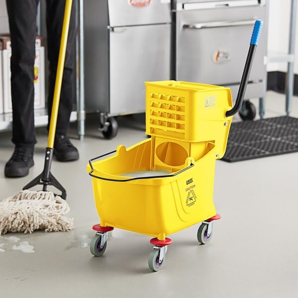 Commercial Mop Bucket with Side Press Wringer, 26 Qt Capacity, Yellow, 4 Casters