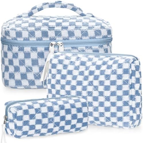 BuyCard Quilted Makeup Bag Set, CuteFloral Cotton Coquette Makeup Bag Toiletry by BuyCard
