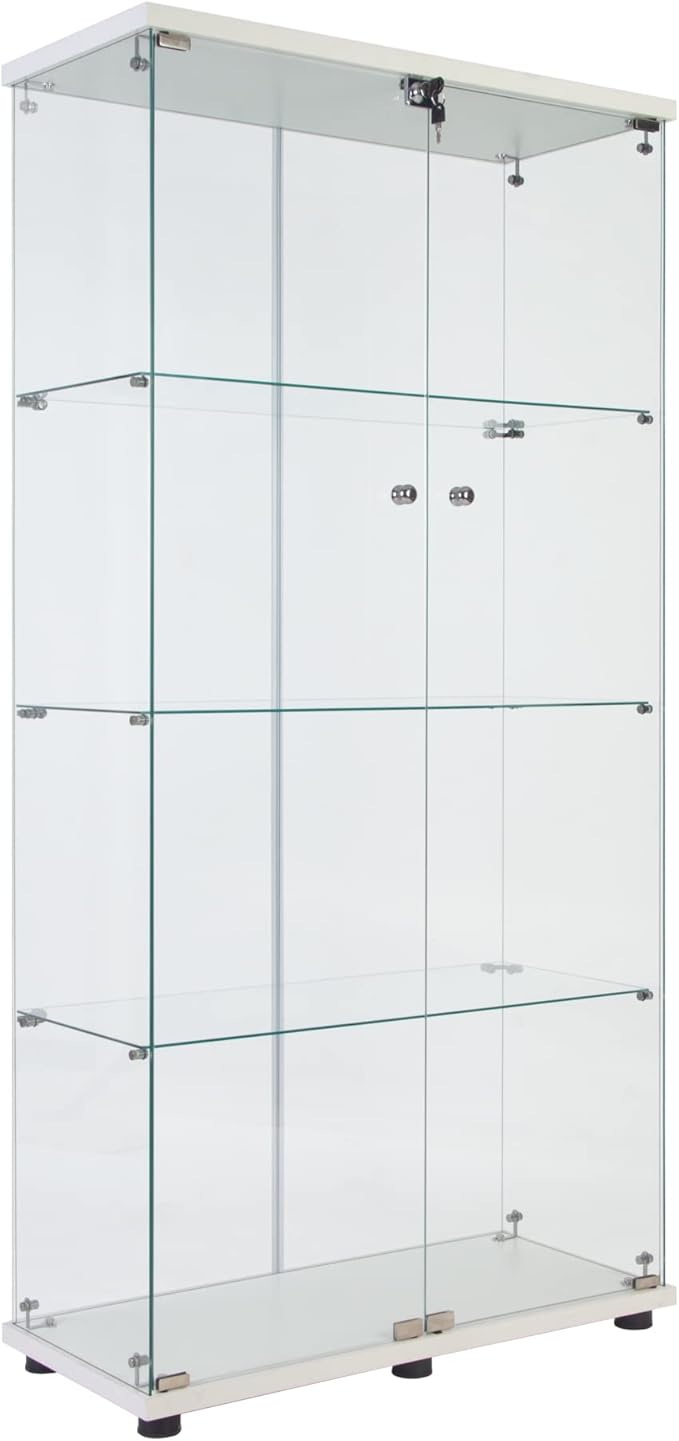 64.5" H 4-Shelf Glass Display Cabinet with Double Door,Modern Curio Cabinet Collection Display Case,Floor Standing Bookshelf Glass Display Case with Lock for Living Room Bedroom (White)