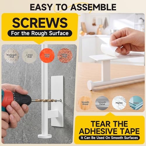Paper Towel Holder Wall Mount, No Drill, SUS304 Steel, Space Saving - Image 4