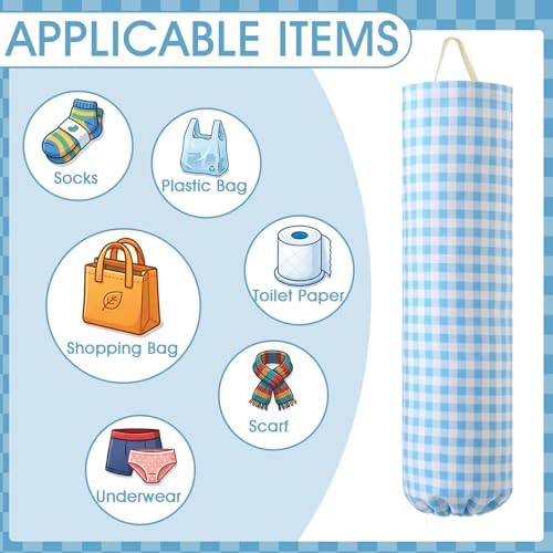 Gingham Plastic Bag Holder for Grocery Bag, Light Blue - Image 3