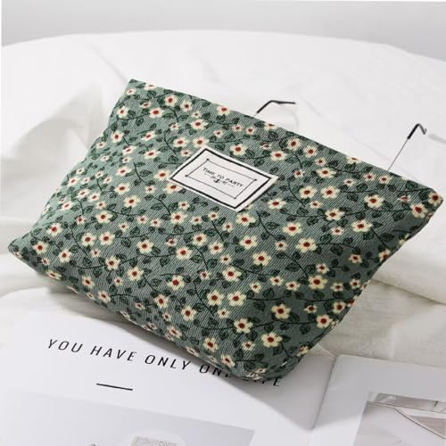 Floral Makeup Bags for Women, Large Canvas Cosmetic Pouch for Purse - Image 2