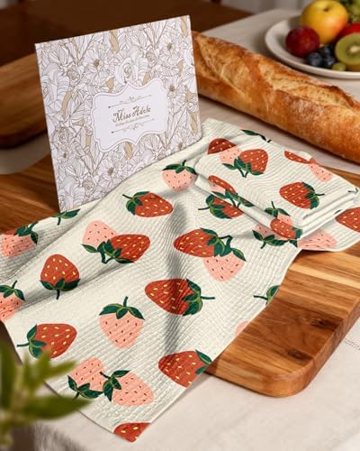 Miss Adola 370GSM Cotton Waffle Kitchen Towels, Strawberry - Image 6