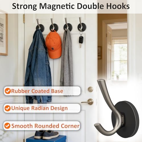 ULIBERMAGNET Strong Magnetic Double Hooks, 4 Pack Heavy Duty Sturdy Coat - Image 3