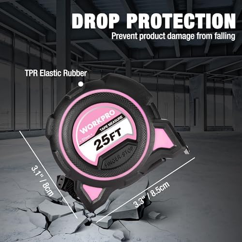WORKPRO Pink Tape Measure, 25FT Heavy Duty Tape Measurement - Image 3