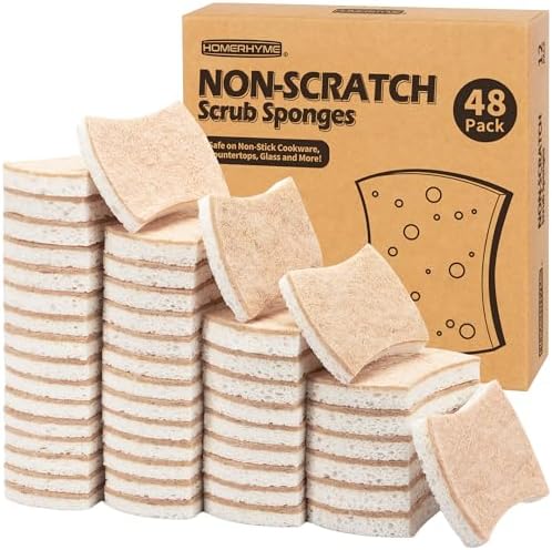 Natural Dish Sponge 48 Pack, Non-Scratch Scrub Sponge, Eco Multipurpose Kitchen by HOMERHYME