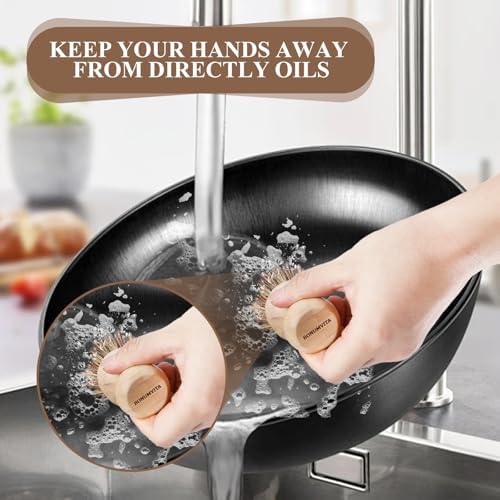 4-Pack Bamboo Dish Brush with Palm Fiber - Image 4