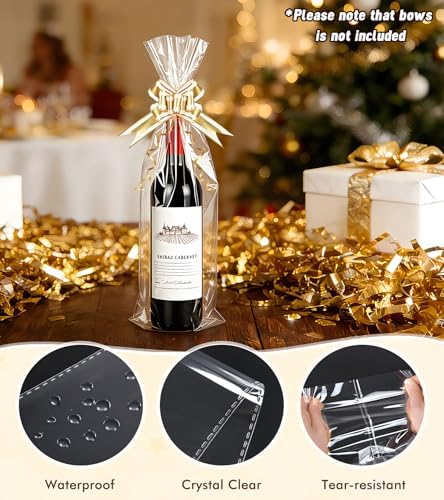 Yuiicaov Cellophane Bags for Wine Bottles, 6x18 Inches 70Pcs Clear Wine Gift - Image 3