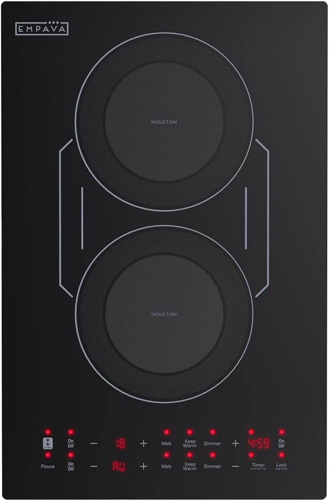 Empava Double/Dual Induction Cooktop 2 Burner, Shatter-proof Flat Glass Top, Bridge-SYNC, 3 Preset Modes, Bulit-in/Countertop, 110~120 Volt Plug in Electric Stove for Kitchen, RV, Outdoor Camping