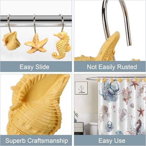 Seashell Shower Curtain Hooks 12pcs Beach Shower Curtain Rings Bath Shower - Image 5