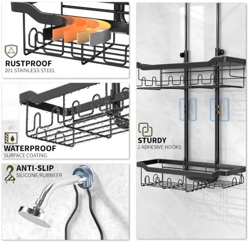 Adjustable Shower Caddy Hanging Rustproof: Tool-free Height Adjustment - Image 6