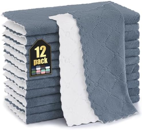 Homaxy 12 Pack Super Soft Dish Cloths, Dark Grey & White by Homaxy