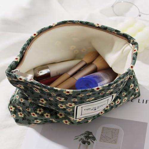 Floral Makeup Bags for Women, Large Canvas Cosmetic Pouch for Purse - Image 3