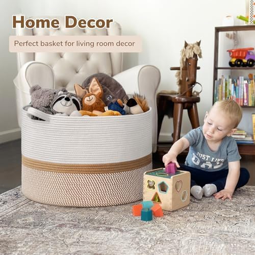 INDRESSME XXXLarge Woven Rope Blanket Basket Living Room White Camel - Image 2