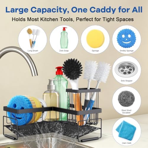 RealPlus Large Sponge Holder for Sink Caddy, 90° Kitchen Sink Organizer - Image 4