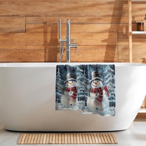 Winter Snowman Hand Bath Towel 2 Packs 28x14 inch Xmas Snow Snowflake Red Bird - Image 7
