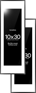 Homeforia 10x30 Picture Frame Black, High End Metal 10x30 Poster Frames with Mat 8x24 for Photo, 10 x 30 Black Frame Matted to 8 by 24 Print, 30x10 Panoramic Frames, Tempered Glass, Wall Kit, Set of 2