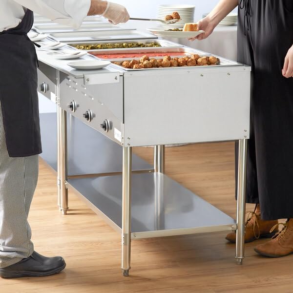 3-Pan Electric Steam Table, Stainless Steel, 120V 1500W, Open Well with Undershelf, 43x30x34 Inches, Commercial Food Warmer for Indoor Use