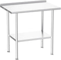Stainless Steel Prep Table for Work, 24 * 36 Inch, High Load Bearing with Rounded-Corner Backsplash and Undershelf for Outdoor, Restaurants, Workshops, Kitchens, Garages and Gardens