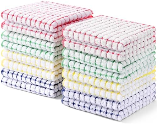 Kitinjoy Cotton 16 Pack Terry Kitchen Dish Cloths, Mixed Color by Kitinjoy