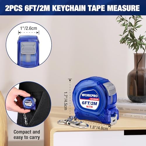 WORKPRO Keychain Tape Measure Set, 6FT Retractable Pocket Size Small Tape - Image 2