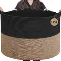 INDRESSME 115L Extra Large Woven Rope Blanket Basket Living Room, Mix Black by INDRESSME