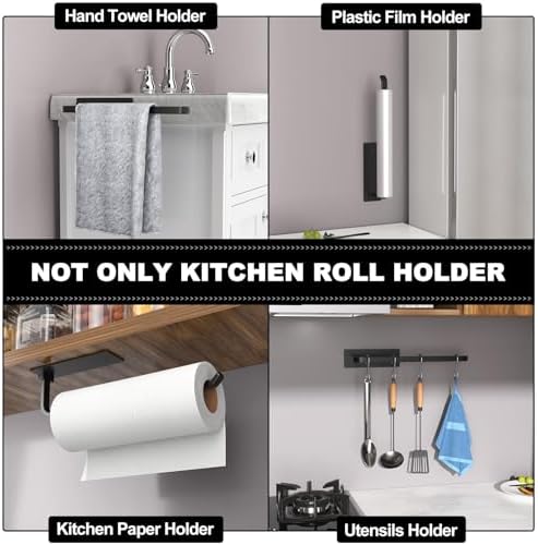 Paper Towel Holder Under Cabinet, Self-Adhesive or Drilling, Matte Black - Image 4