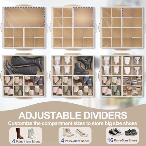 Large Shoe Organizer for Closet, 16 Pairs Shoe Storage Box Beige - Image 4
