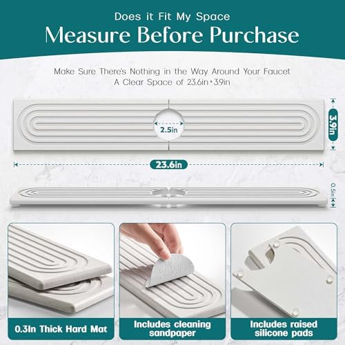 Eormoe Faucet Mat for Kitchen Sink – Diatomite Stone Drying Mat & Sink - Image 4