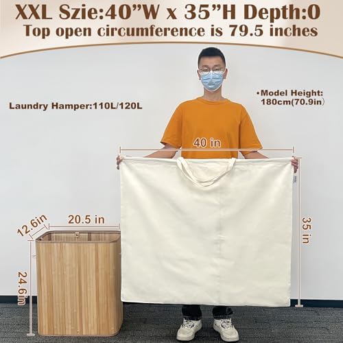 Canvas Laundry Bag Extra Large Heavy Duty Storage Bag 40"W x 35"H, XXL Beige - Image 2
