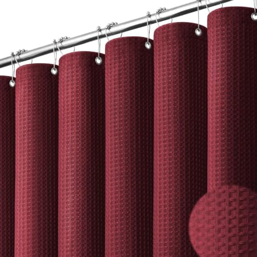 Dynamene Extra Long Waffle Shower Curtain 256 GSM Fabric 72"x84" Burgundy by Dynamene
