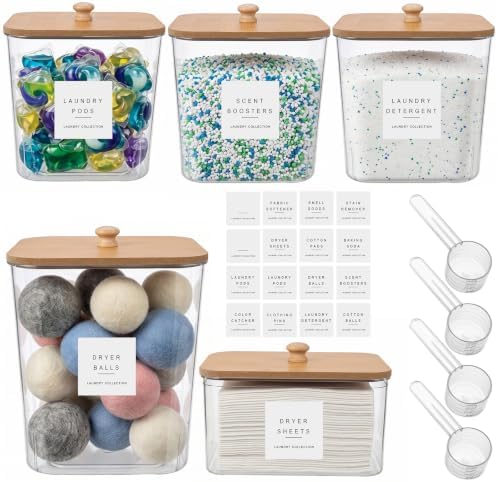 POLRAI 5 Pack Laundry Pod Containers and Dryer Sheet Holder, Laundry Room by POLRAI