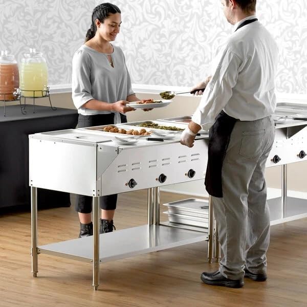 3-Pan Electric Steam Table, Stainless Steel, 120V 1500W, Open Well with Undershelf, 43x30x34 Inches, Commercial Food Warmer for Indoor Use