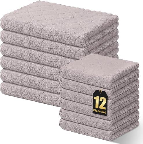 Homaxy Super Soft 12 Pack Kitchen Towels and Dishcloths Set by Homaxy