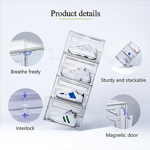 8 Pack XL Shoe Storage Box Organizer, Drop Side Large Shoe Boxes Clear Plastic - Image 5